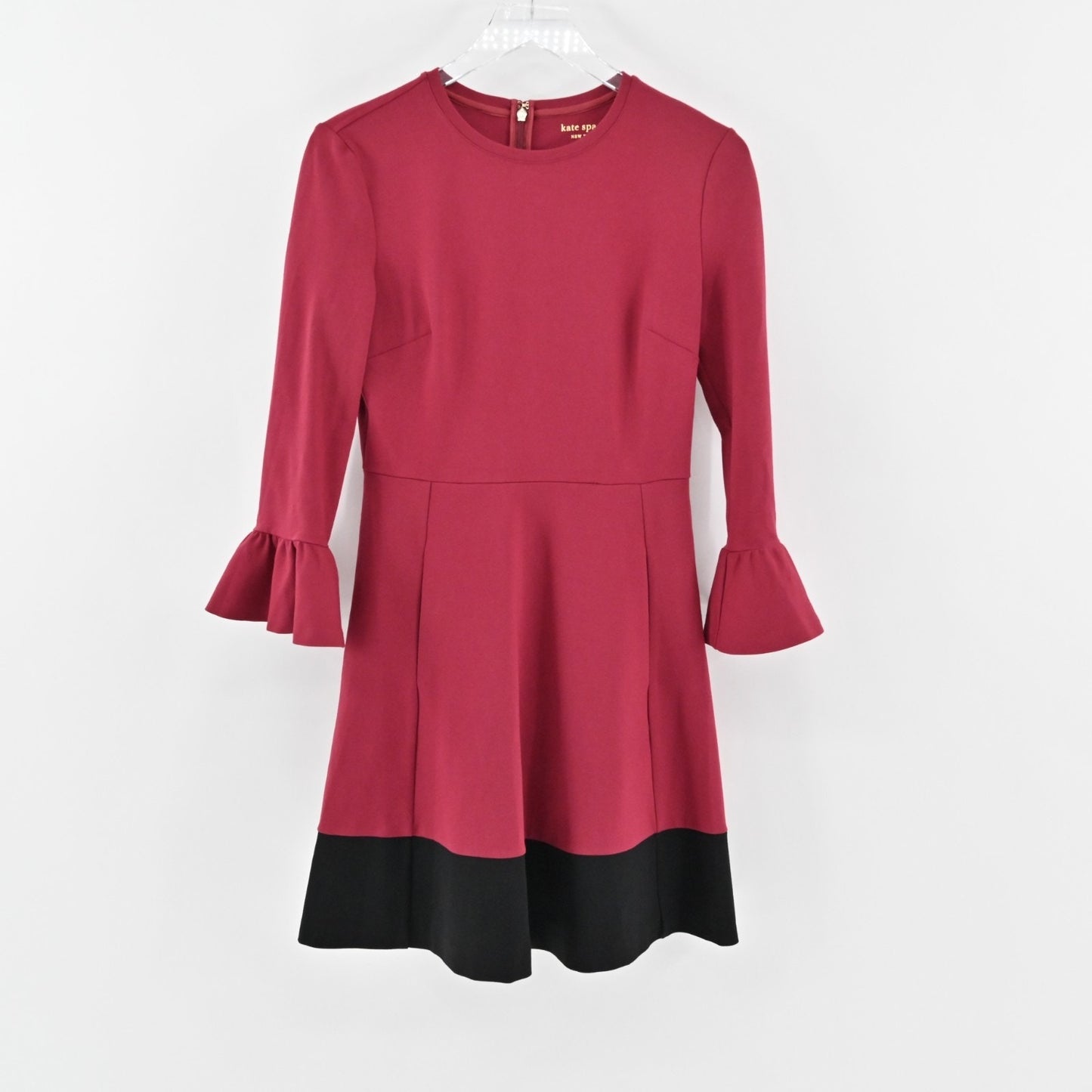 KATE SPADE Bell Sleeve Dress Size S Colorblock Ponte Mini Cranberry Red Black