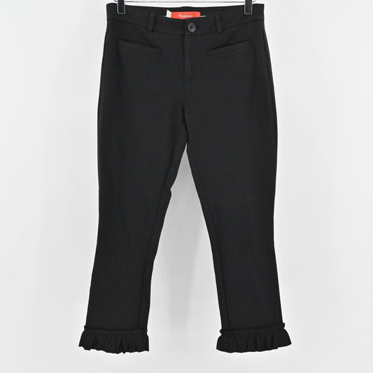 Anthropologie Cartonnier Womens Black Pants Size 2 Ruffle Hem Cropped Capri