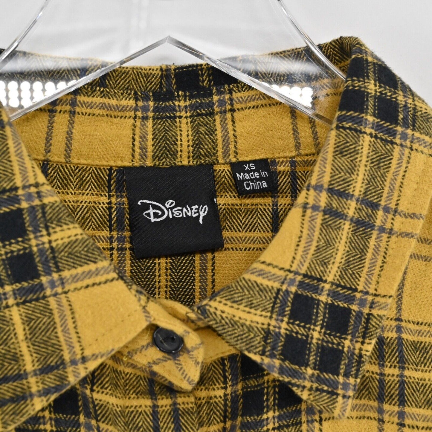DISNEY Top Womens Size XS Yellow Plaid Mickey Mouse Graphic 100% Cotton Flannel