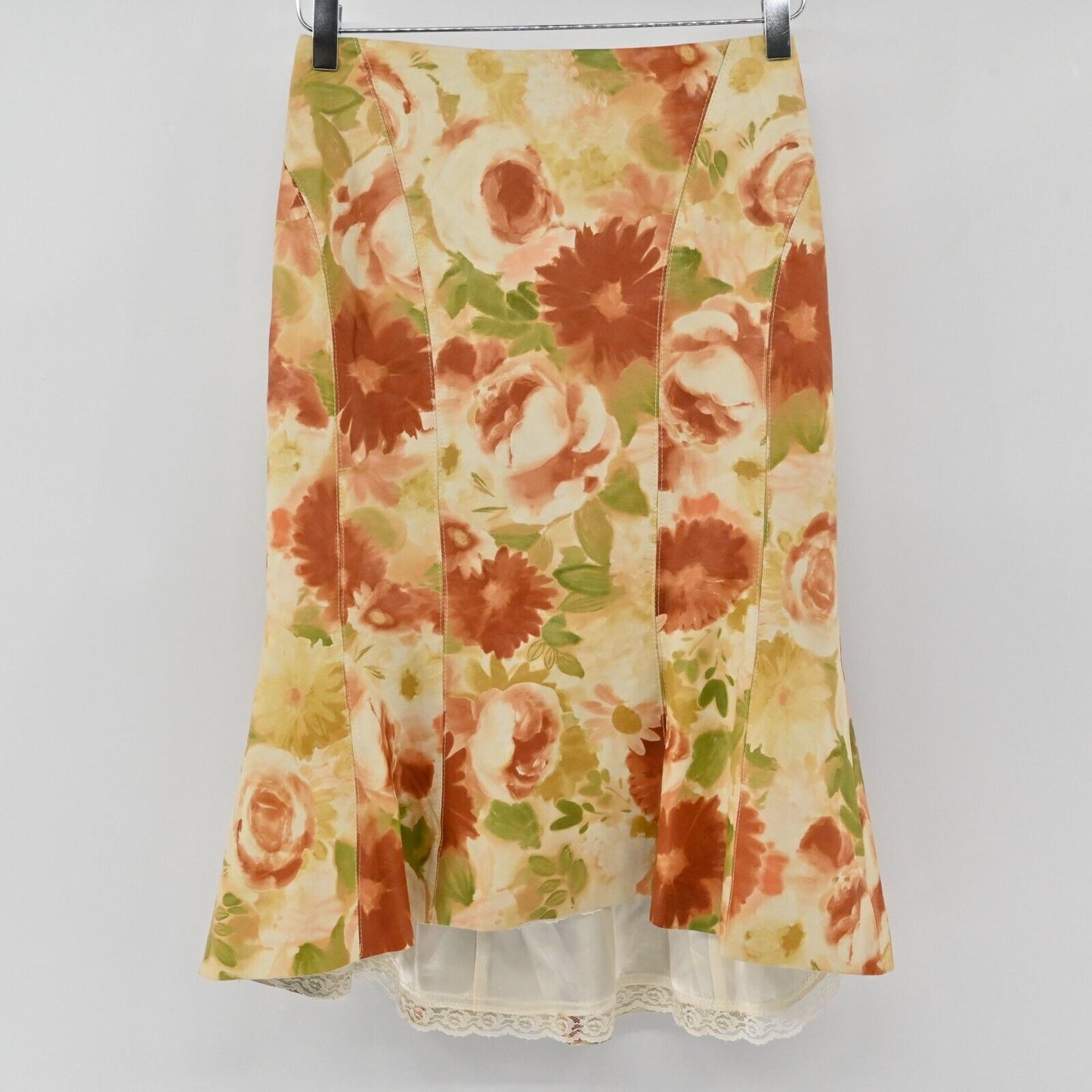 IZZY CAMILLERI Skirt Womens Sz 4 Leather Floral Print Lace Lined Retro Capsule
