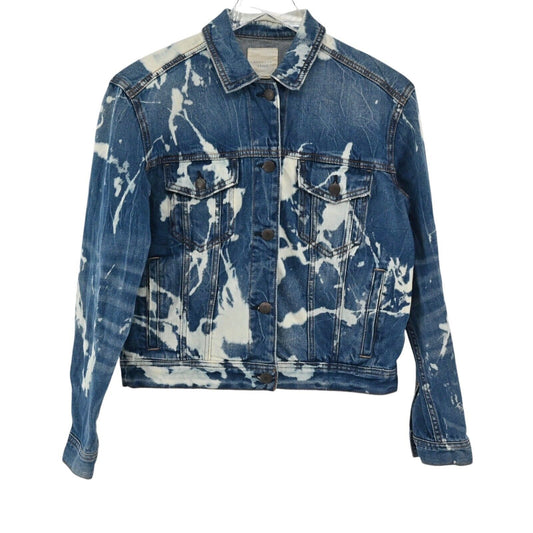 AMERICAN EAGLE Jacket Womens Size S Bleach Splatter Blue Jean Button Front Denim