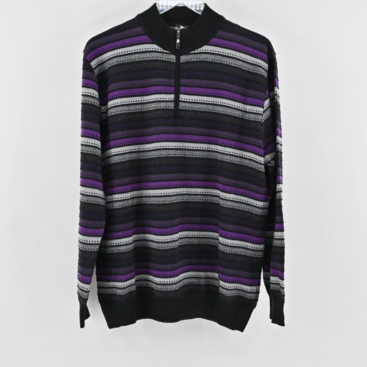 MAREMMA Wool Sweater Mens Size XL Purple Stripe Blend Knit Quarter Zip Italy