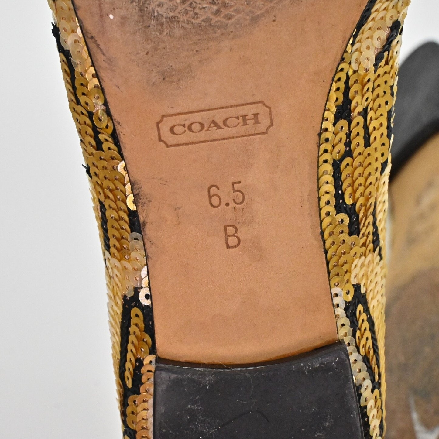 COACH Womens Liah Sequin Bow Ballet Flats Size 6.5 Gold Leopard Print Retro Y2K