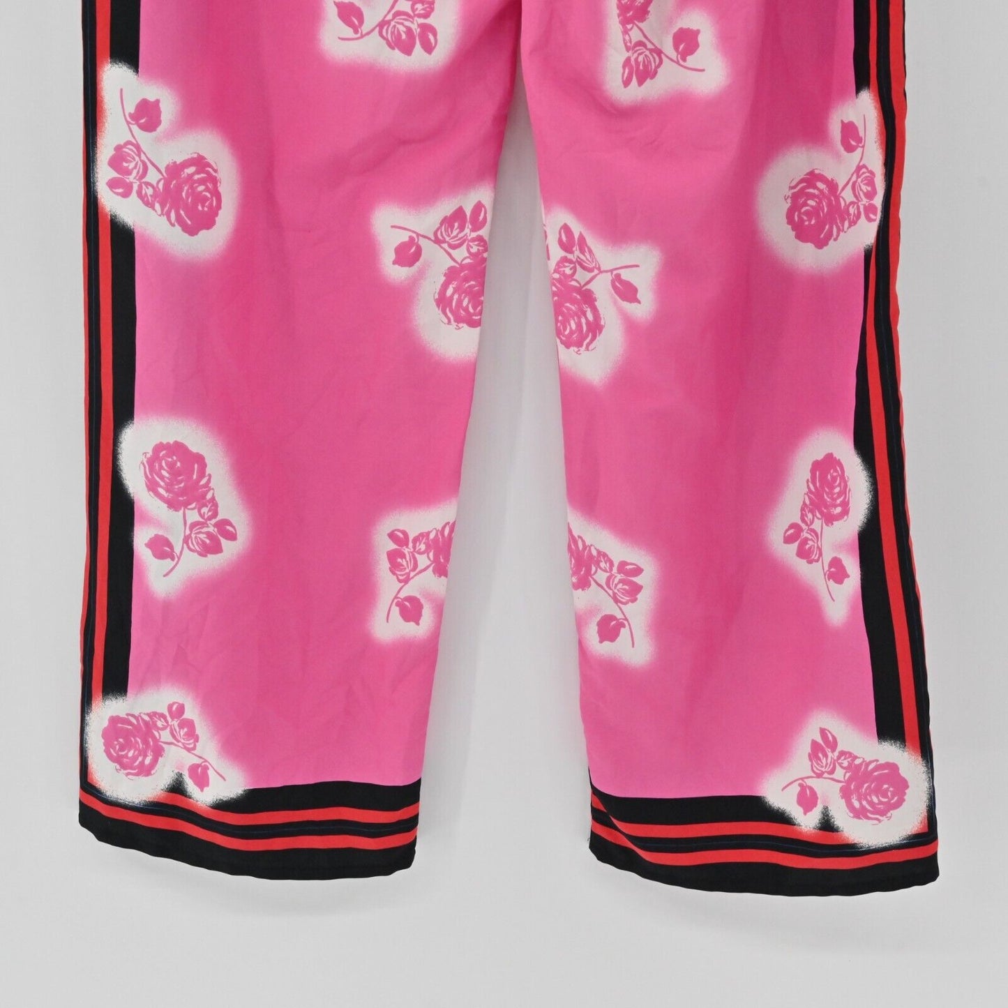 VICTORIAS SECRET Pajama Pants Womens Size S Pink Floral Stripe Wide Leg Satin