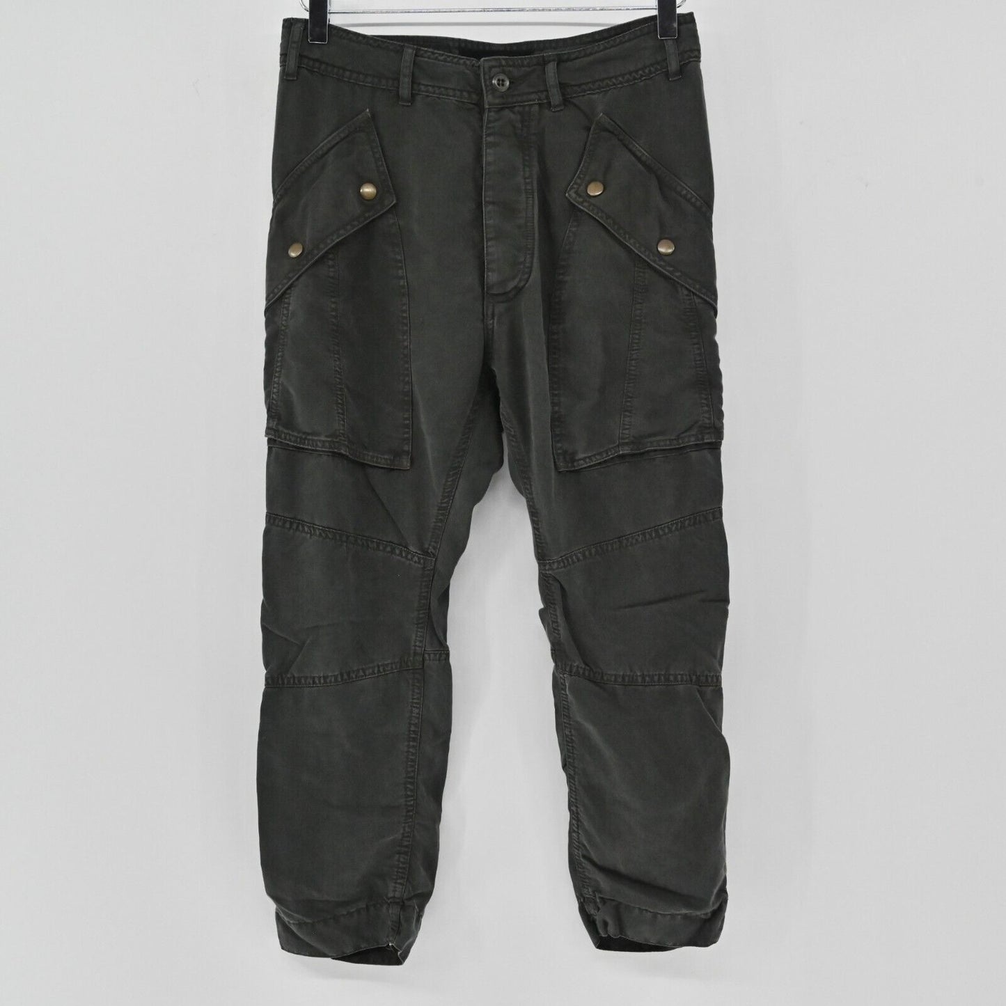THE KOOPLES Jeans Womens Sz M Dark Olive Slim-Leg Cropped Utility Pants Pockets