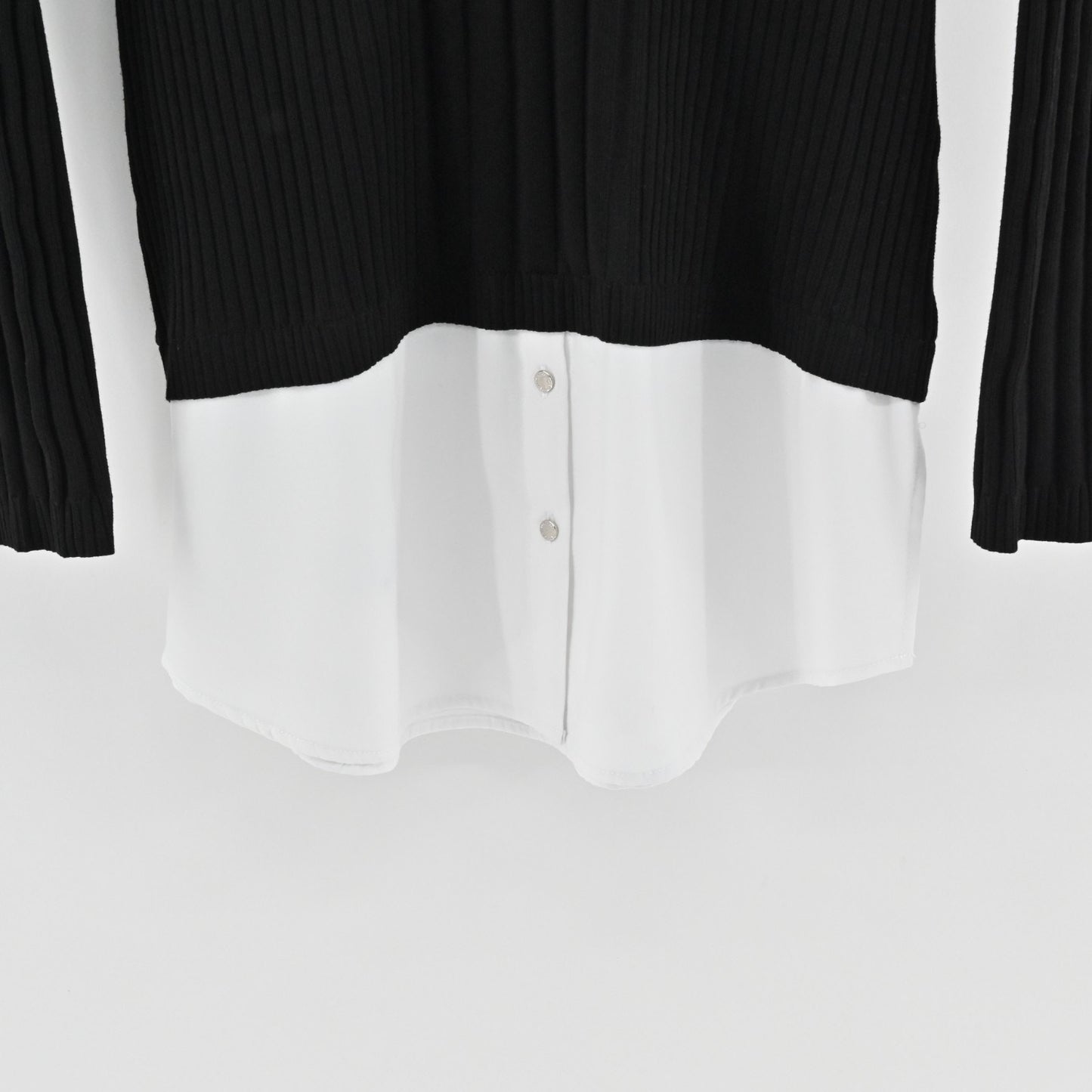 Karl Lagerfeld Womens Twofer Ribbed Sweater Size S Black White Mixed Media Top