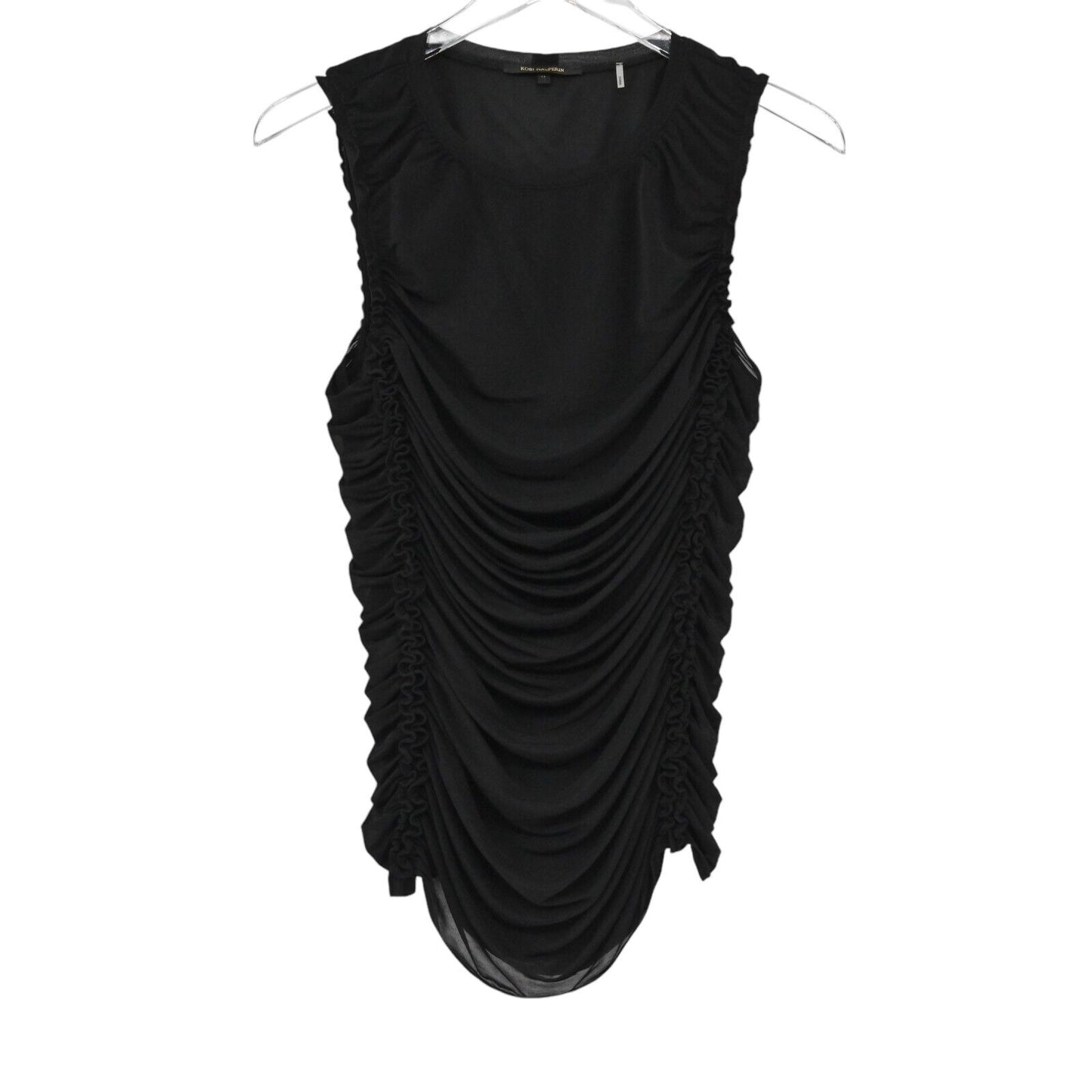 KOBI HALPERIN Top Womens Size M Sariyah Shirred Sleeveless Black Stretch Ruffled