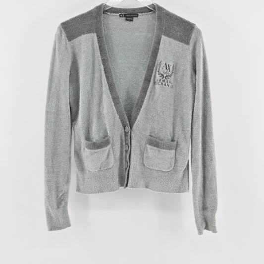 ARMANI EXCHANGE Womens Cardigan Sweater Size S Academic Gray Logo Patch Pocket
