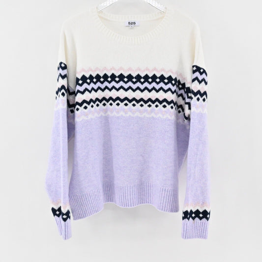 525 AMERICA Sweater Womens Size XL Lurex Fair Isle Soft Knit Lavender Ski Lodge