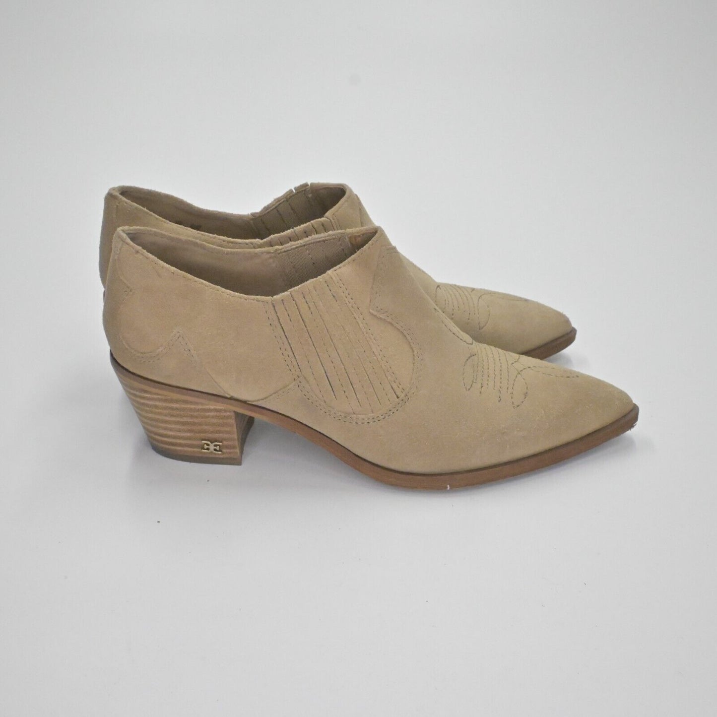 SAM EDELMAN Booties Womens Size 6.5 Roy Cowboy Boots Western Tan Ankle Rodeo