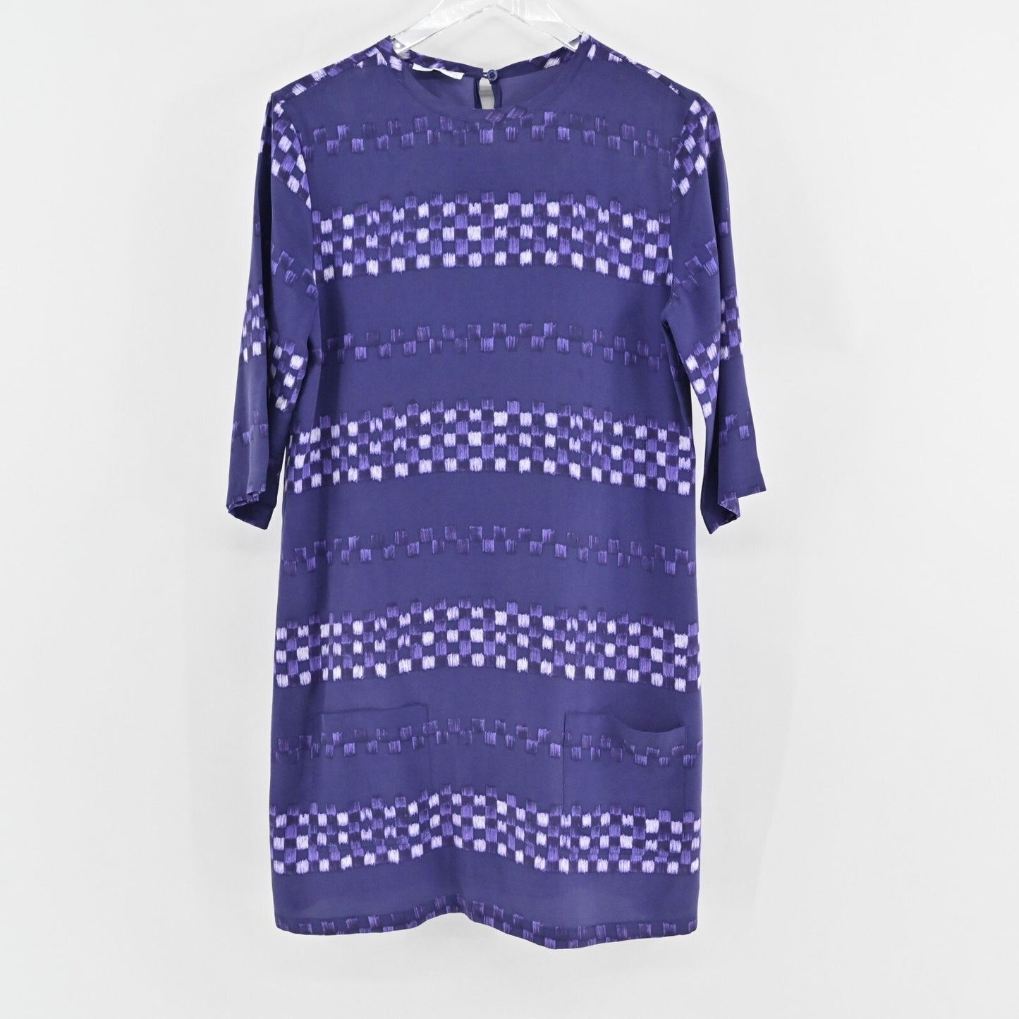 EQUIPMENT Aubrey Dress Size S Silk Ultra Marine Check Purple Print Shift Mini