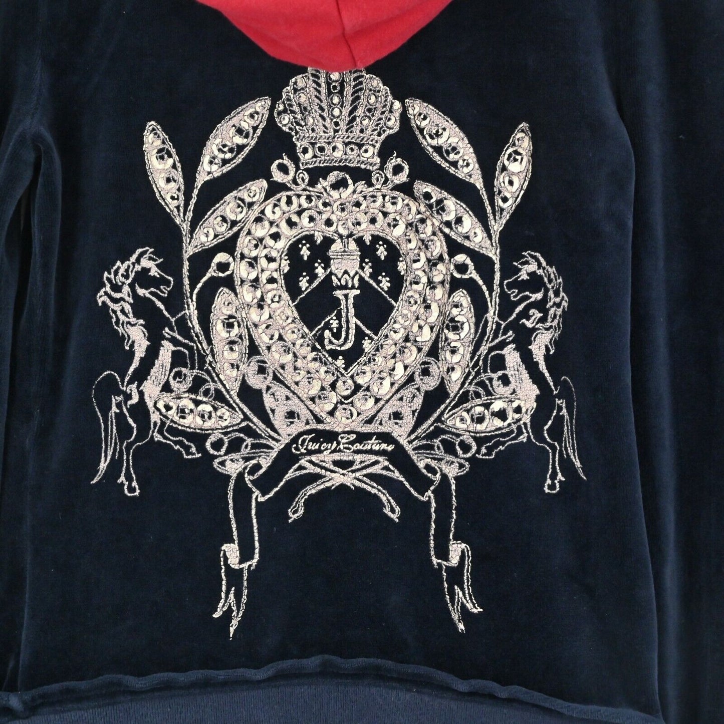 Y2k JUICY COUTURE Velour Track Jacket Womens Sz XS Navy Puff Sleeve Embroidered