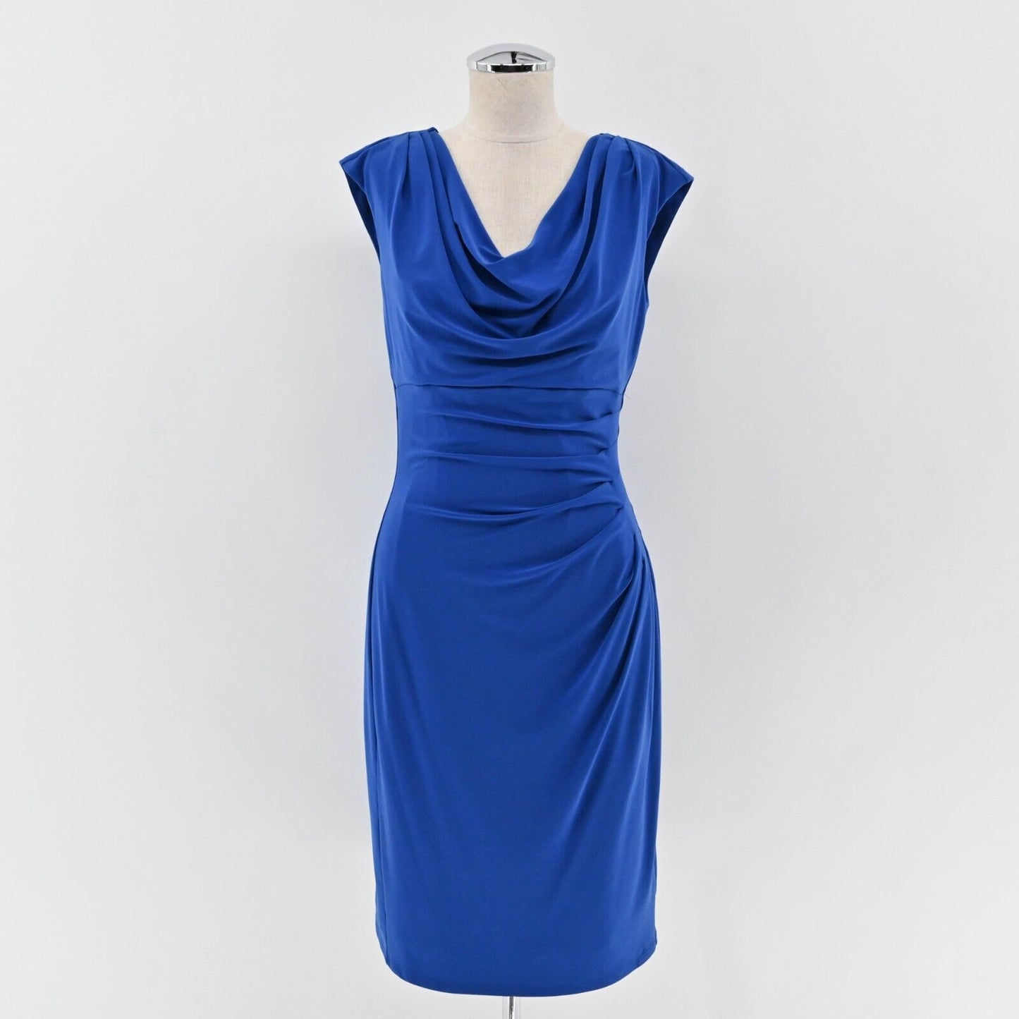 RALPH LAUREN Dress Size 6 Cobalt Blue Stretch Jersey Cowl Neck Ruched Corpcore