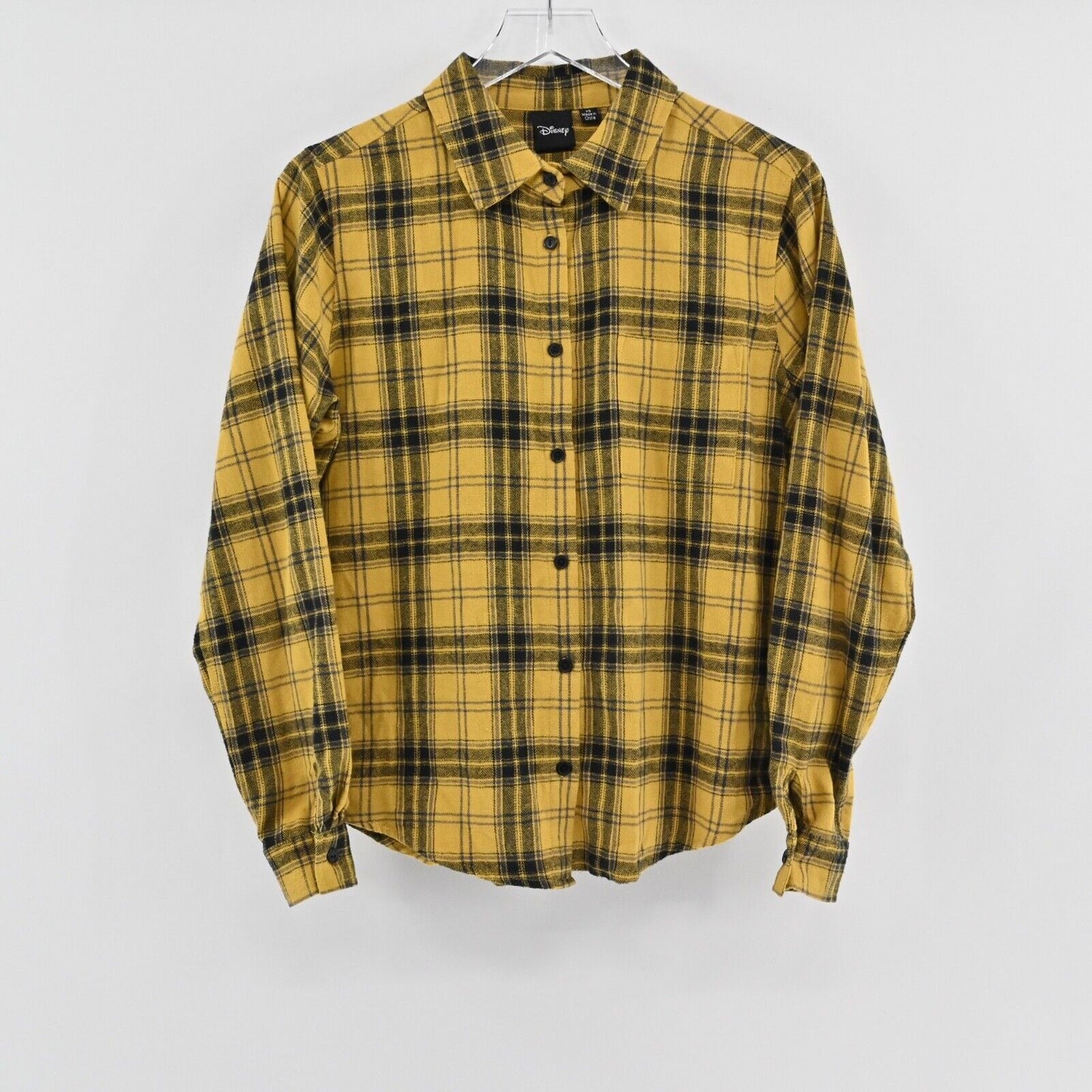 DISNEY Top Womens Size XS Yellow Plaid Mickey Mouse Graphic 100% Cotton Flannel