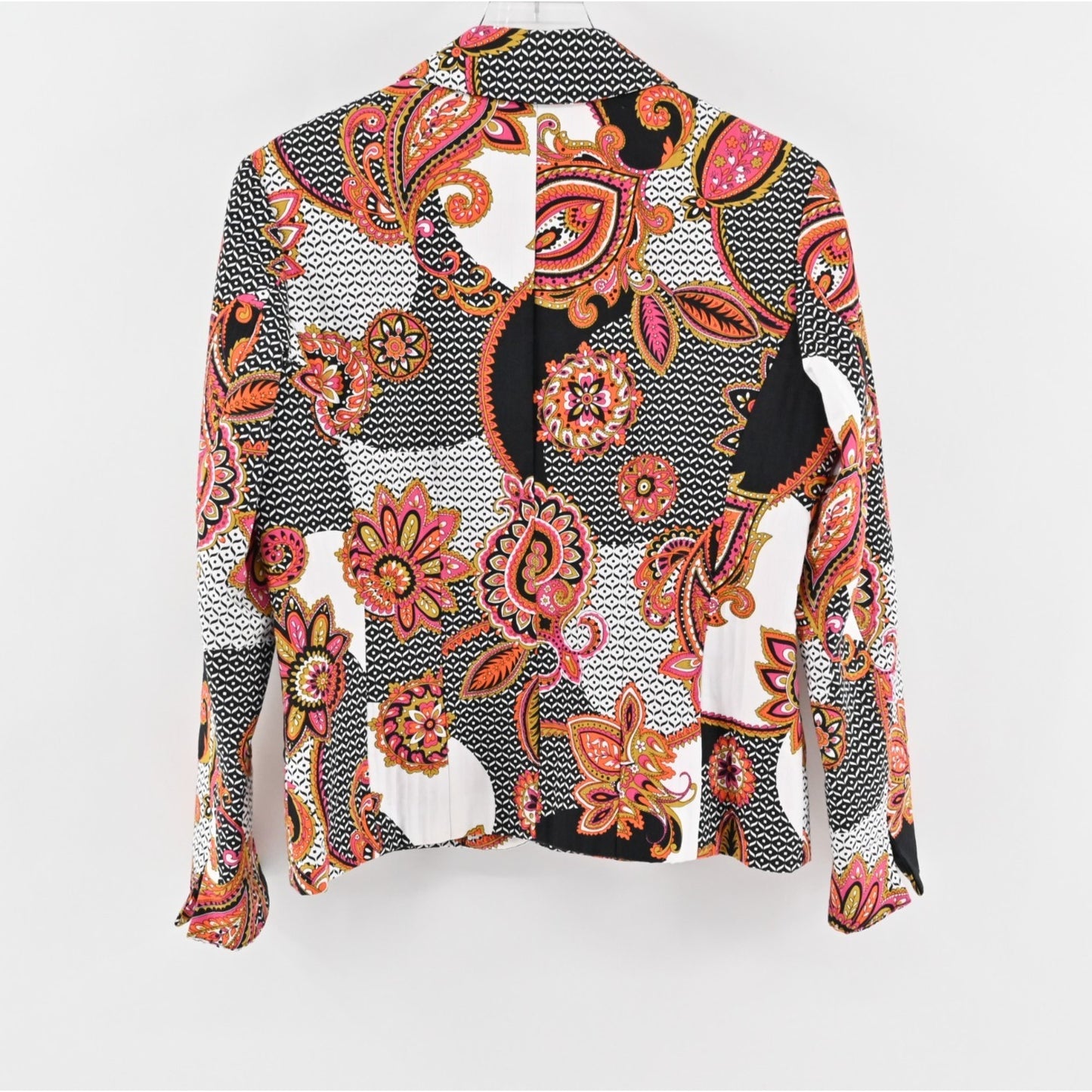 CHICOS Womens Paisley Blazer Size M Pink Single Breasted Maximalist Jacket Bold