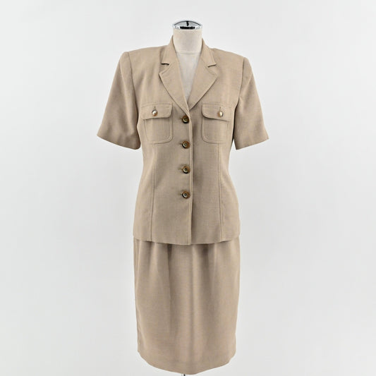 Vtg Oleg Cassini Skirt Suit Size 6 Beige Academia Old Money Quiet Luxury Career