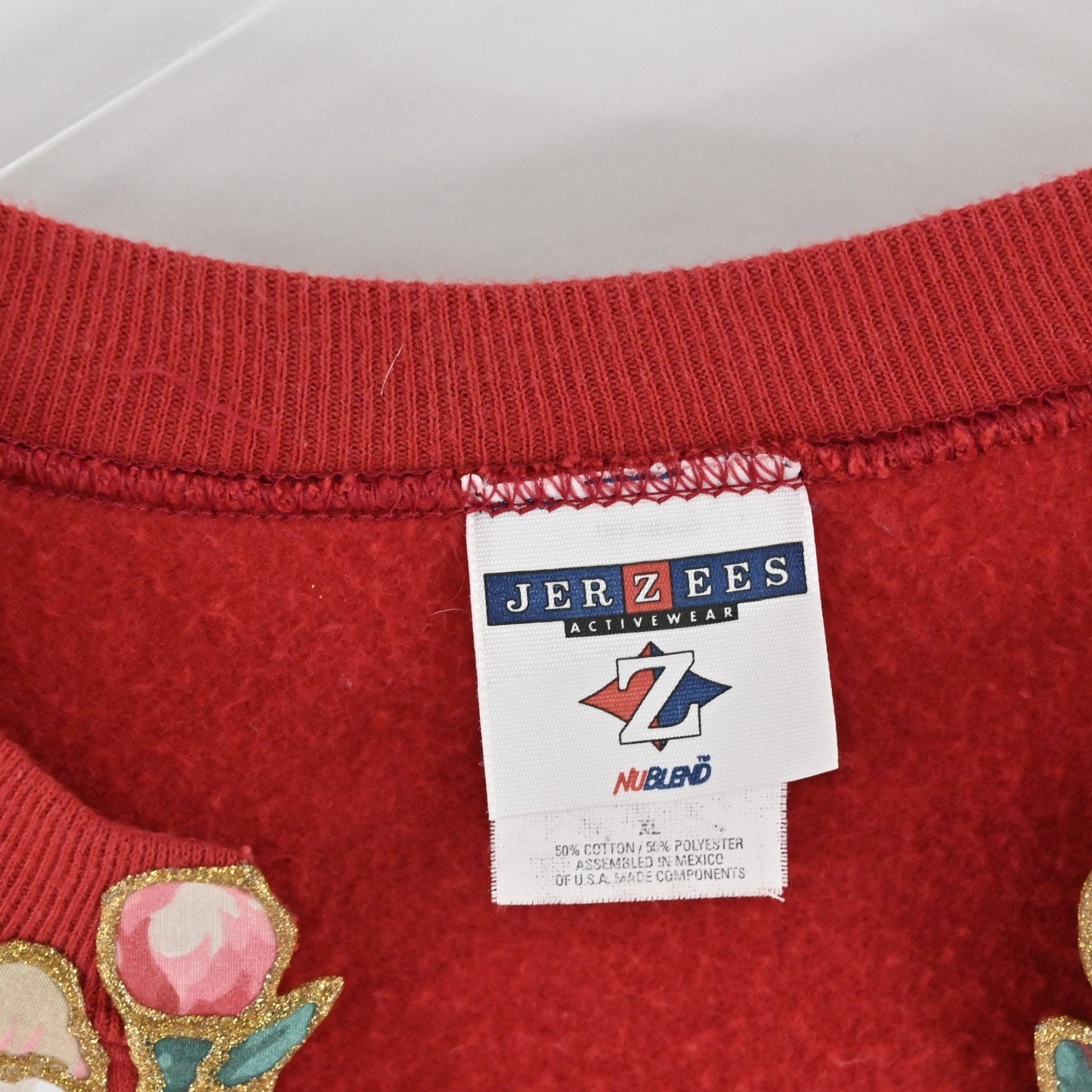 Jerzees Womens Puff Paint Sweatshirt Size XL Grandmacore Red Maglolias Cardigan