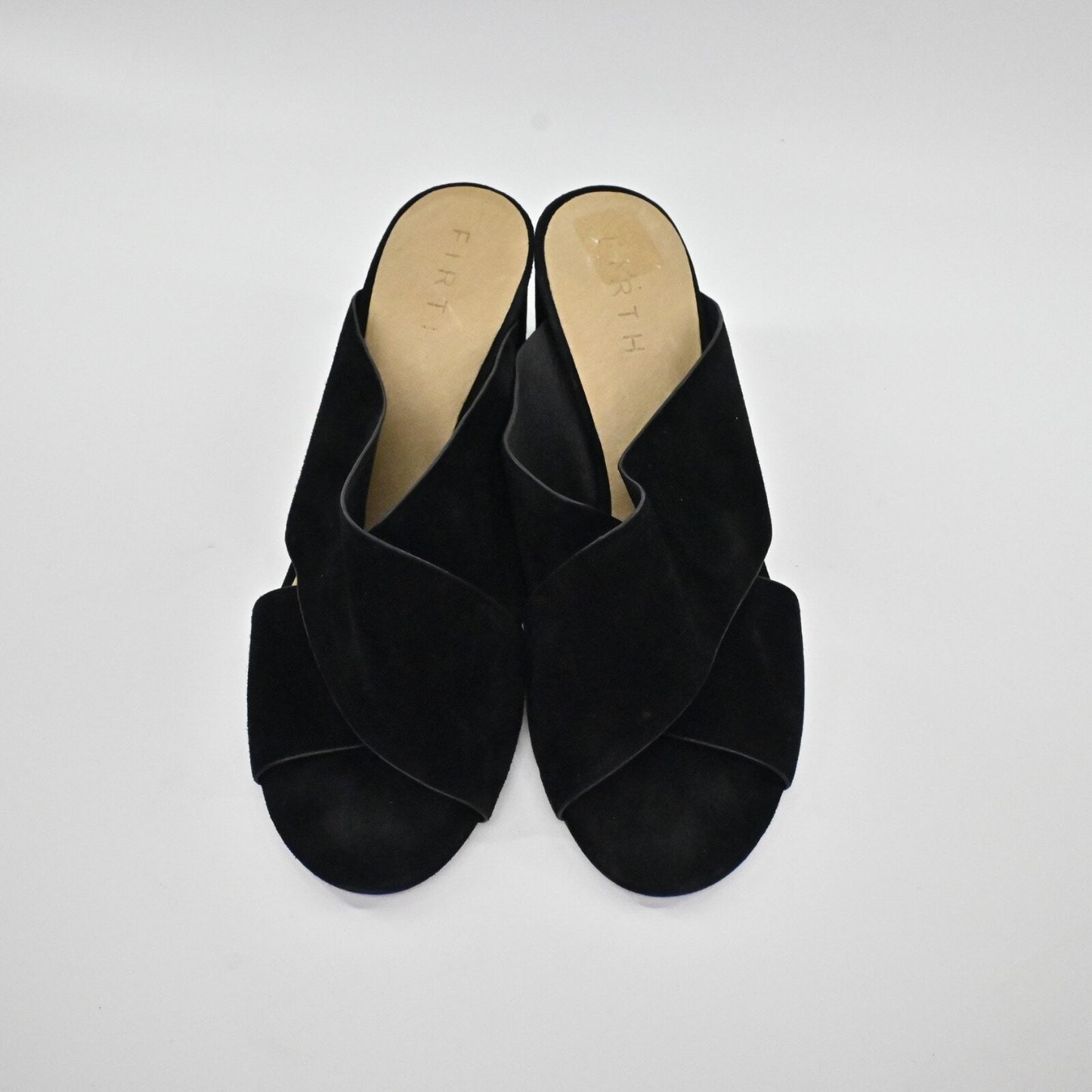 FIRTH Womens Suede Sandals Size 10 Black Criss Cross Strap Block Heel Slip On