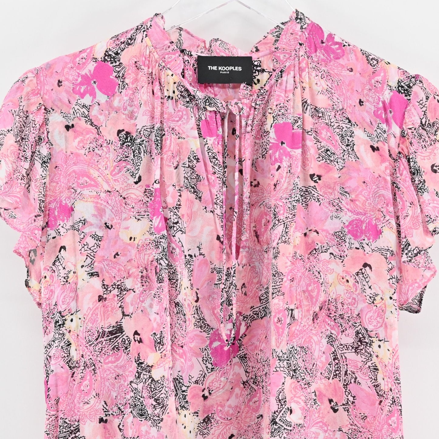 THE KOOPLES Short Pink Dress Size 0 Floral Paisley Print Frilly Sleeve Mini