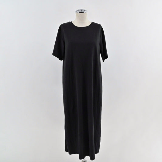 Eileen Fisher Womens Organic Cotton Midi Dress Size M Black Minimalist Lagenlook