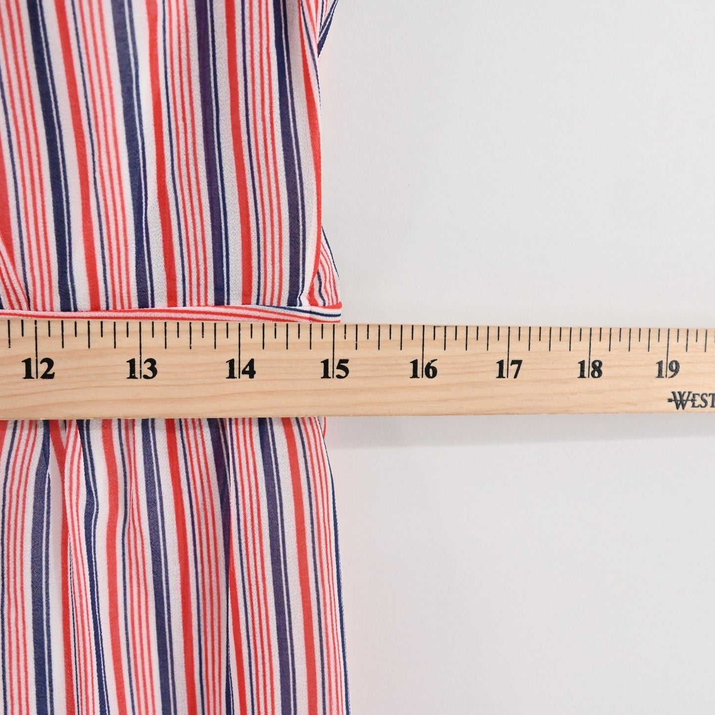 Modcloth Striped Button Front Midi Dress Size L Ruffle Nautical Retro Red Blue