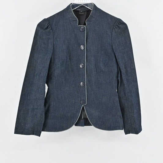 MARC JACOBS Peplum Denim Jacket Stand Collar Size 2 Puff Sleeve Vintage Y2k 00s