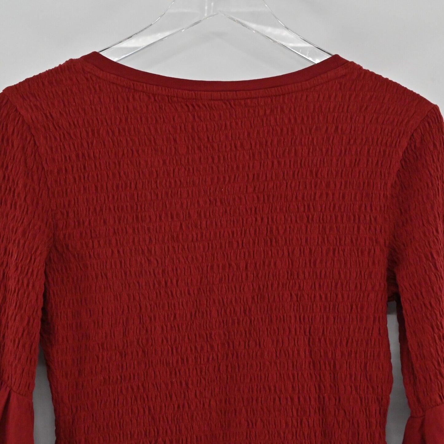 ANTHROPOLOGIE Top Womens Size S Smocked Bell Sleeve Scoop Neck Stretch Blouse