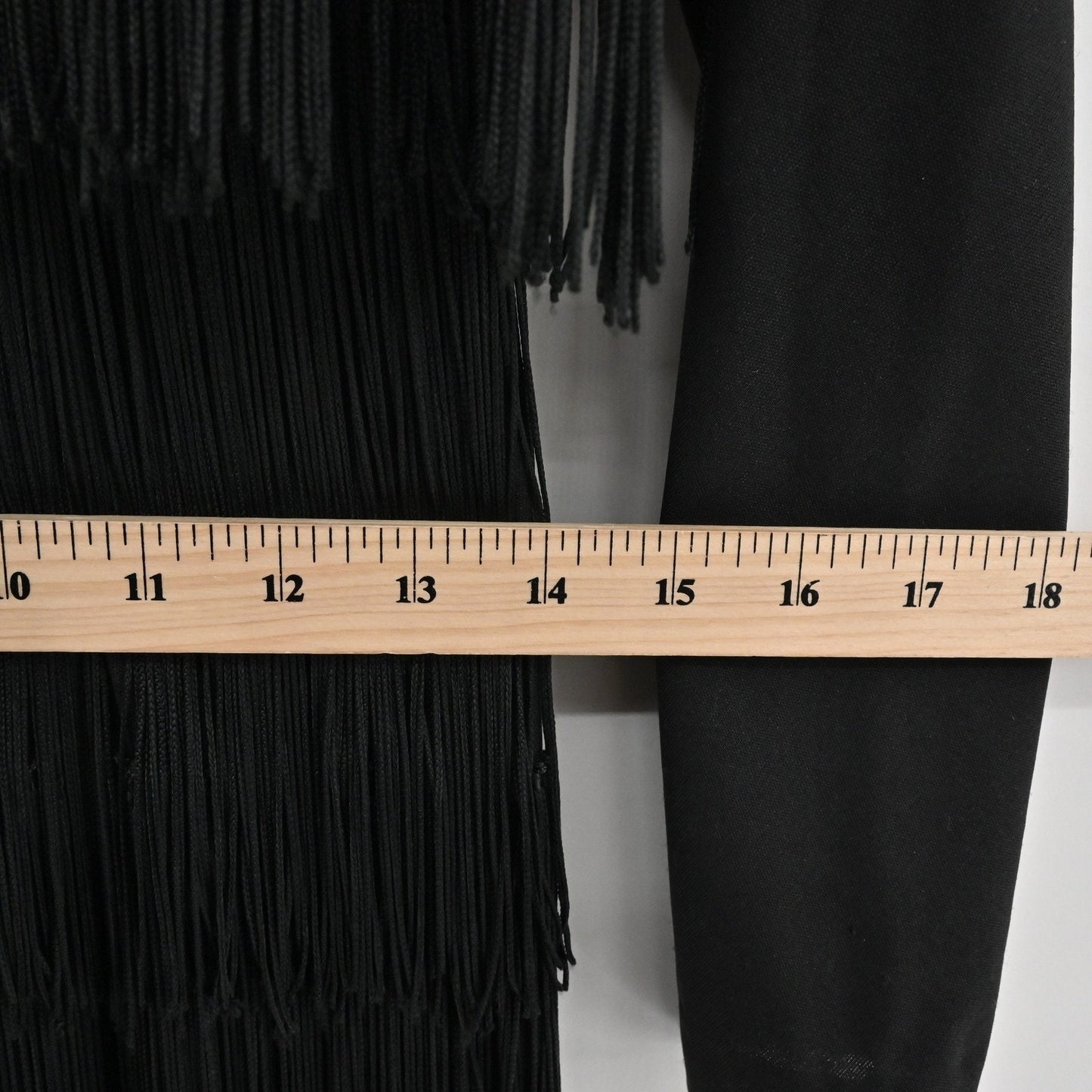 Black Whimsigoth Maxi Dress Size M Flapper Fringe Tiered Overlay Boho Retro Vamp