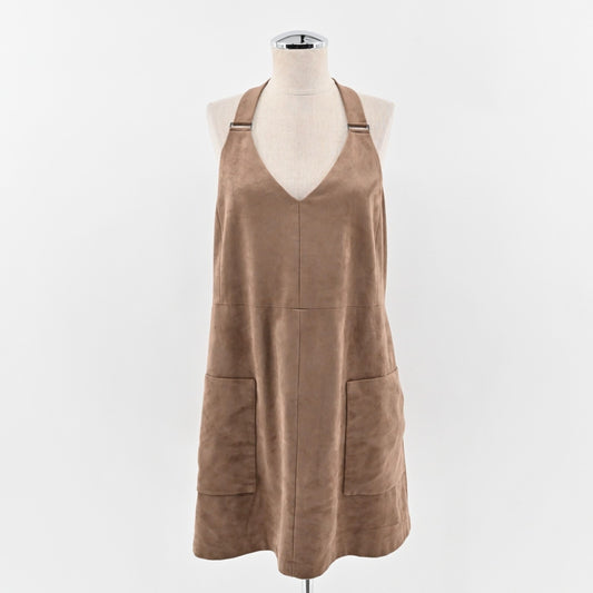 BCBGMAXAZRIA Dress Size S Faux Suede Light Mocha Jumper Overall Western Festival