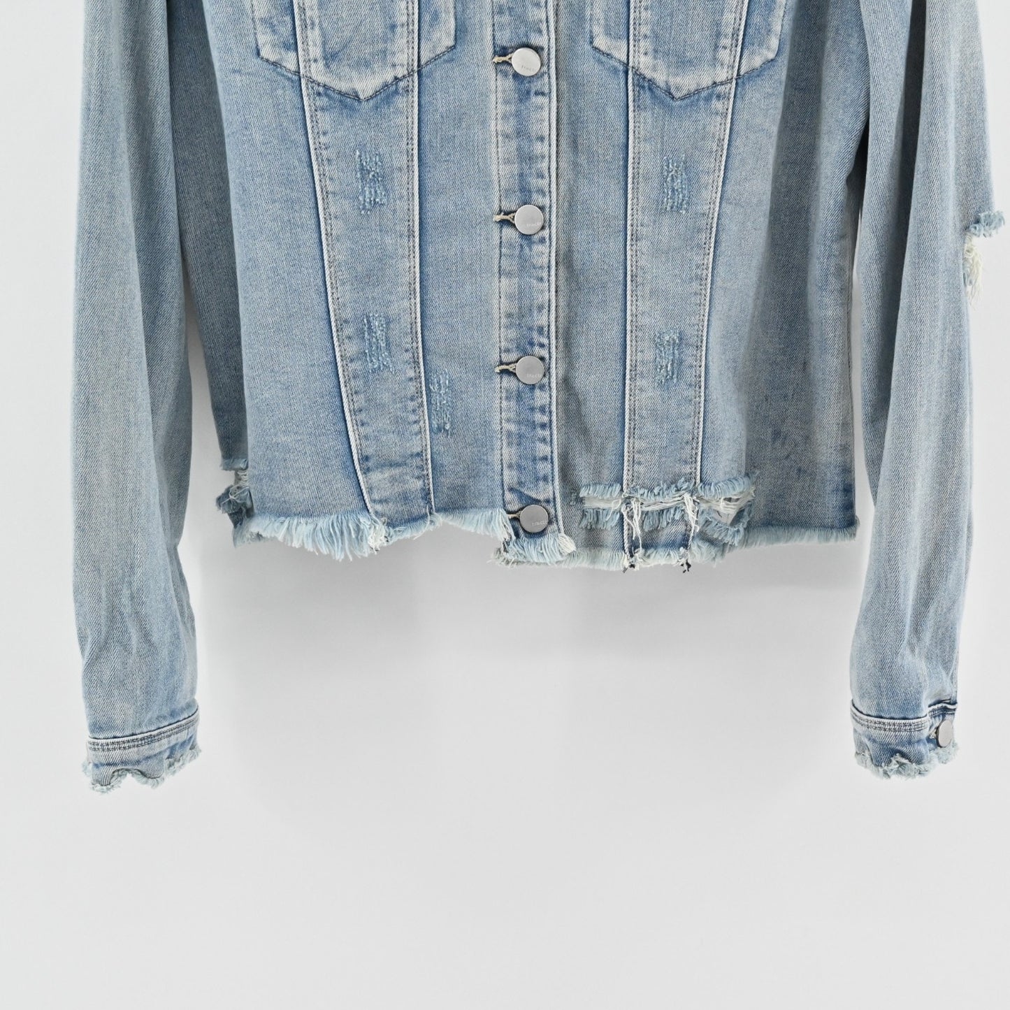 Tractr Womens Jean Jacket Size XL Pink Sequin Tongue Button Rolling Blue Stones