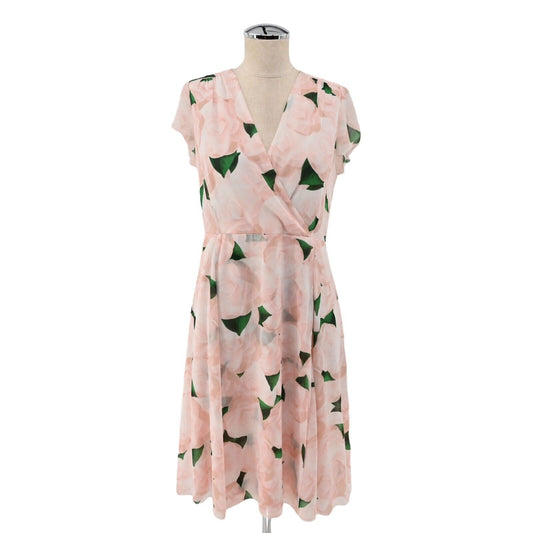 KARL LAGERFELD Dress Womens Size 8 Pink Floral Chiffon Flutter Sleeve Faux Wrap