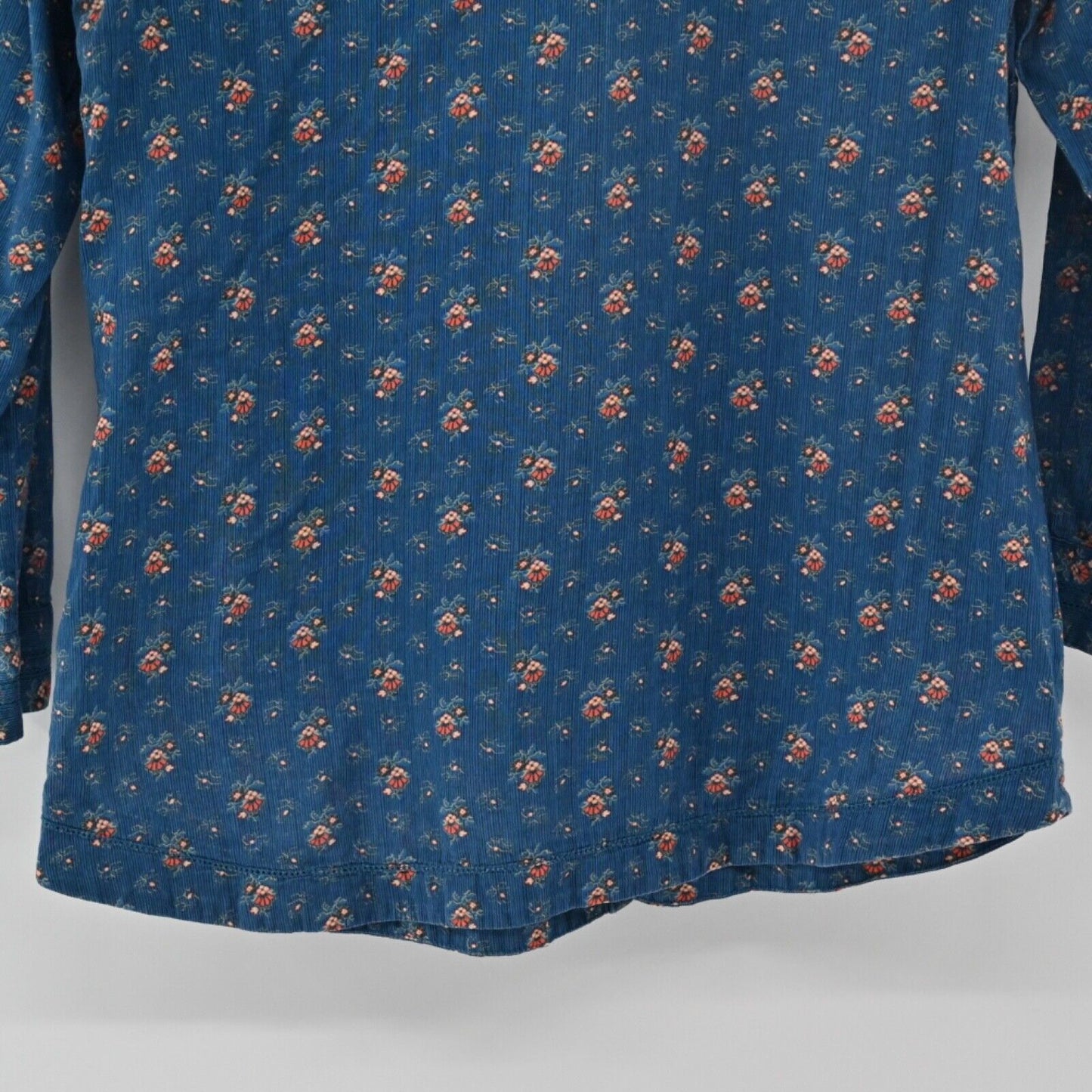 Vtg JUICY COUTURE Top Womens Size 6 Blue Floral Cotton Long Sleeve Button Up 00s