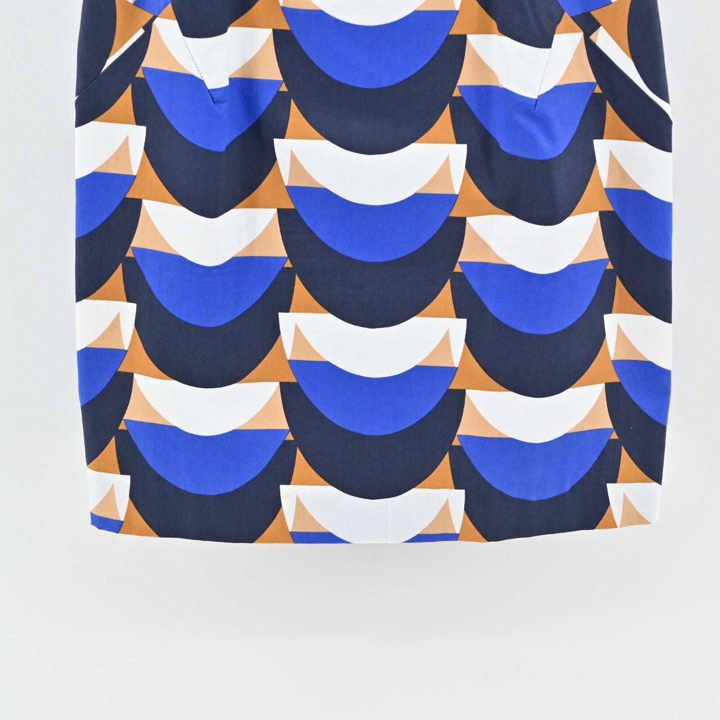 MILLY Mini Sheath Dress Size 10 Blue Geometric Print Cotton Boat Neck Retro USA