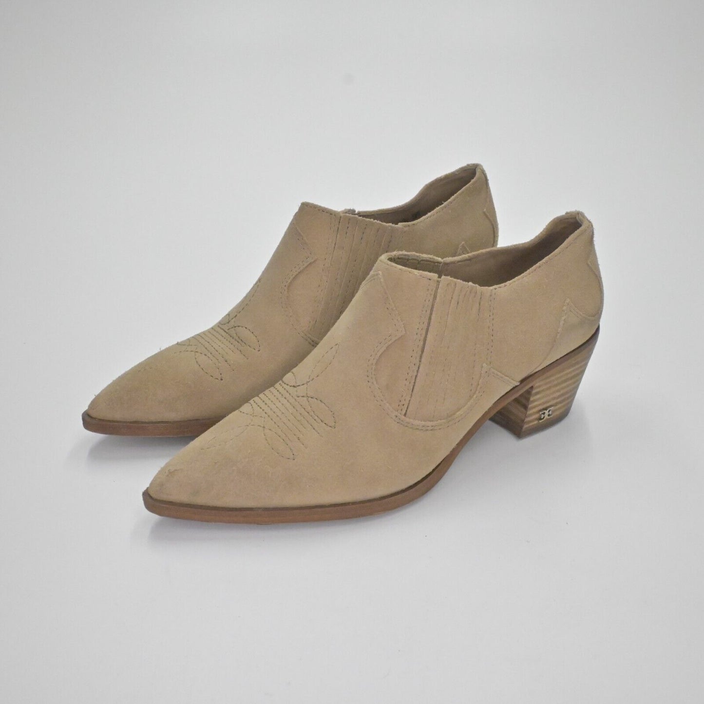 SAM EDELMAN Booties Womens Size 6.5 Roy Cowboy Boots Western Tan Ankle Rodeo