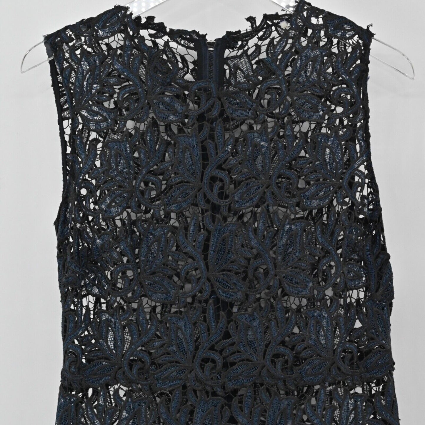 ELIE TAHARI Dress Womens Size 6 Black Blue Sheer Crochet Lace Sleeveless Sheath