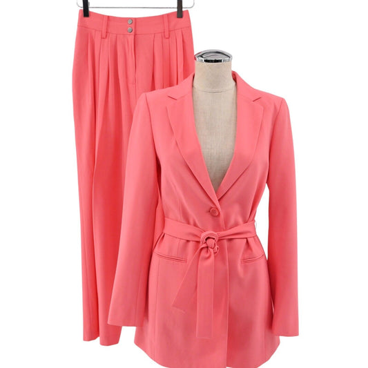 BCBGMAXAZRIA Pant Suit Womens Sz 2XS Coral Belted Jacket High Rise Pleated Retro