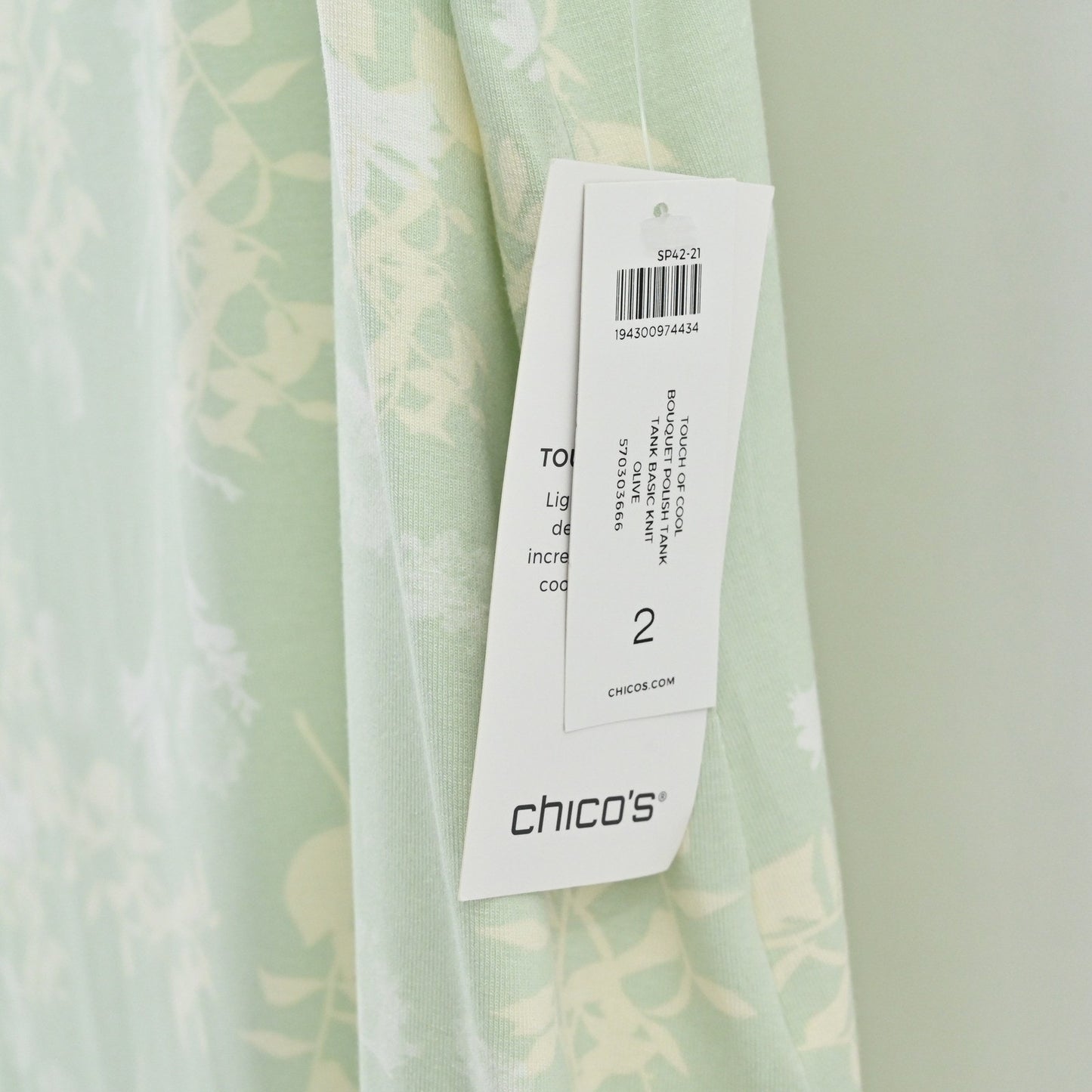 Chicos Bouquet Polish Knit Tank Top Size L Floral Sleeveless Green