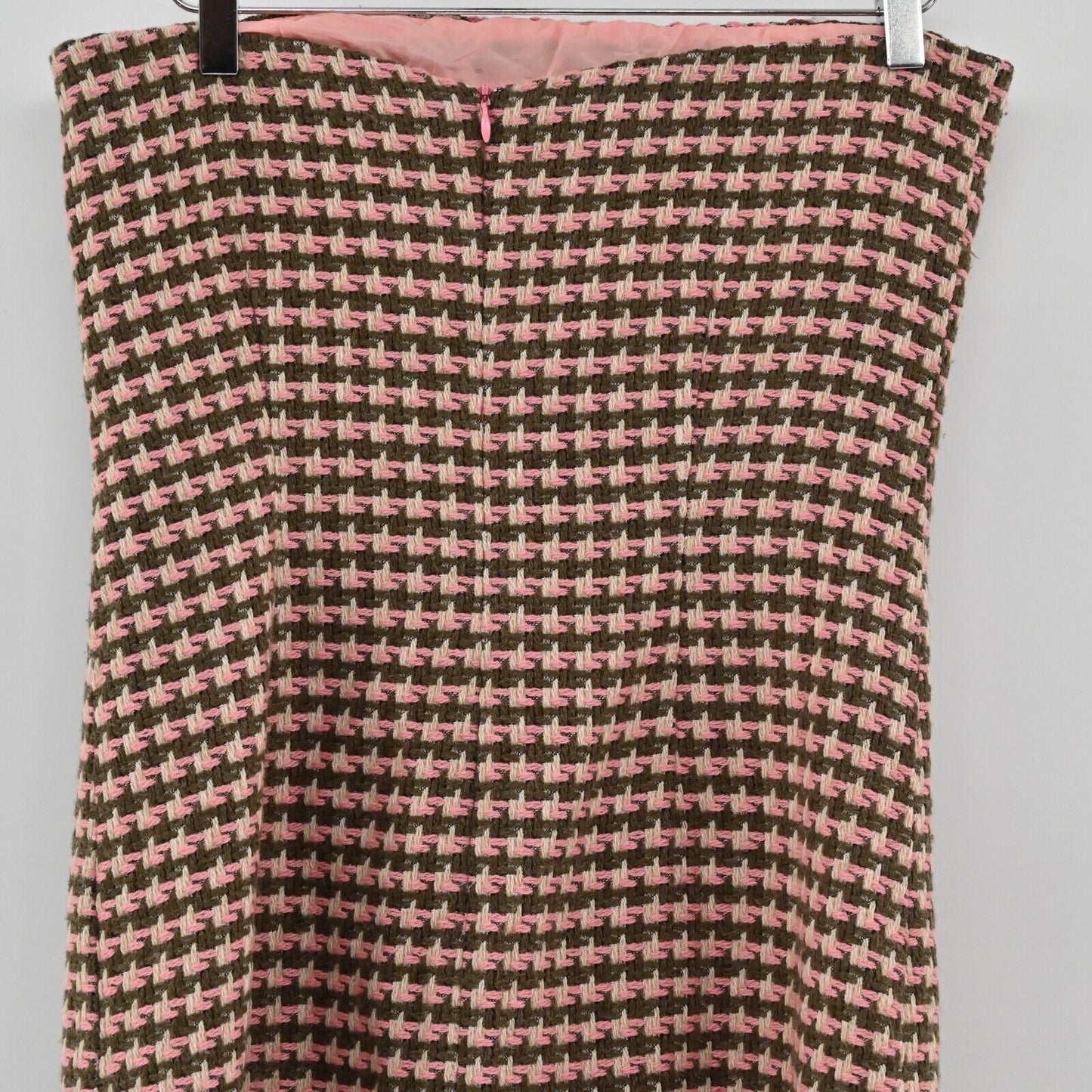 Vtg RUTH Dress Womens Sz 10 Strapless Wool Brown Pink Flower Detail Houndstooth