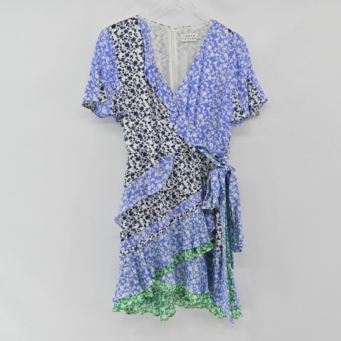 TAYNA TAYLOR Dress Womens Size 8 Bianka Revolve Belted Wrap Floral Ruffle Silk
