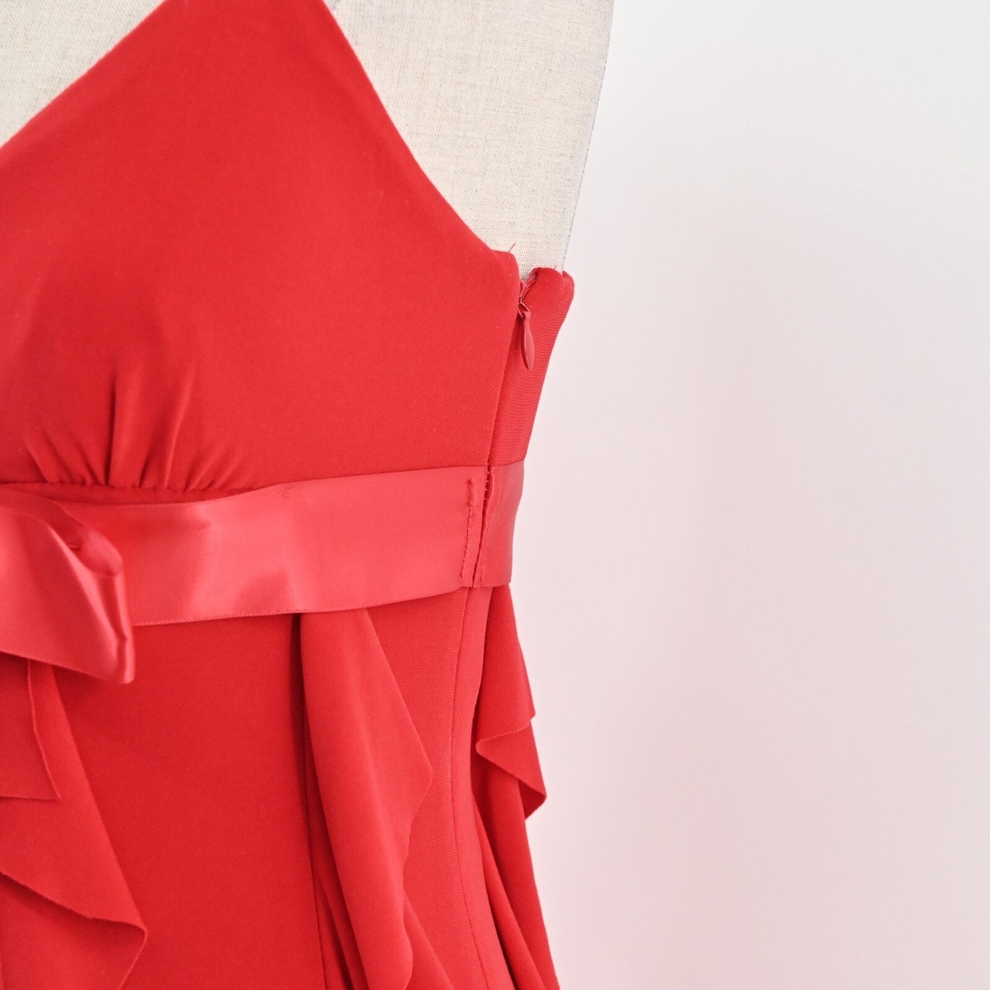 Vtg CACHE Dress Size 6 Red Babydoll Bow Flowy Ruffle Stretch Mini Sleeveless Y2k