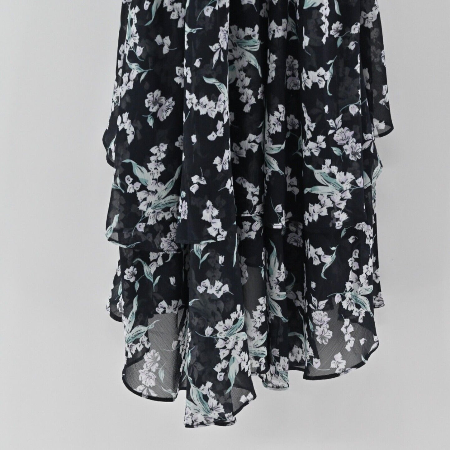 ELLIATT Dress Womens Sz XS Ruffle Mini Navy Blue Floral Cold Shoulder Whimsygoth