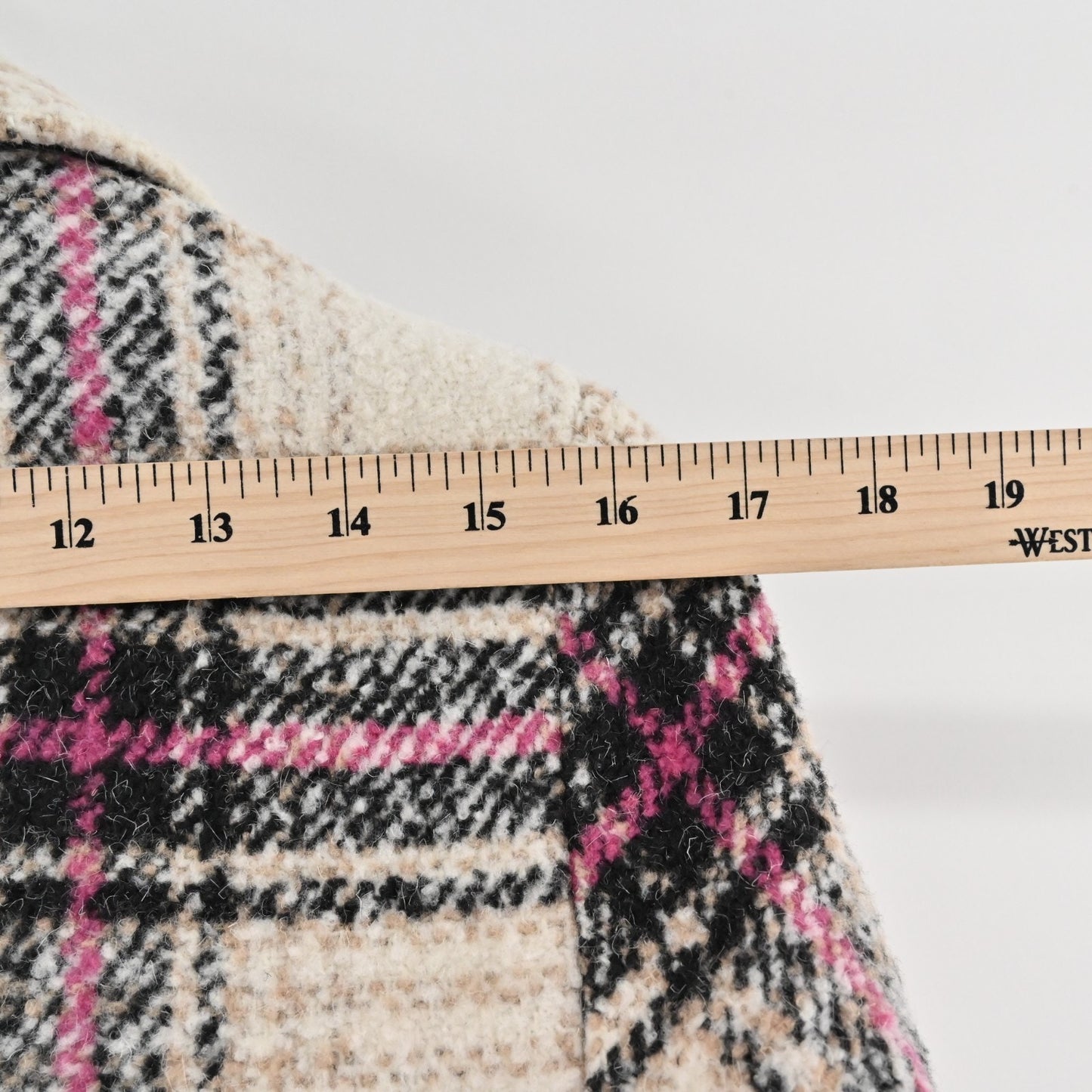 Anthropologie Womens Plaid Jacket Size M Wool Blend Pink Beige Coat Elevenses