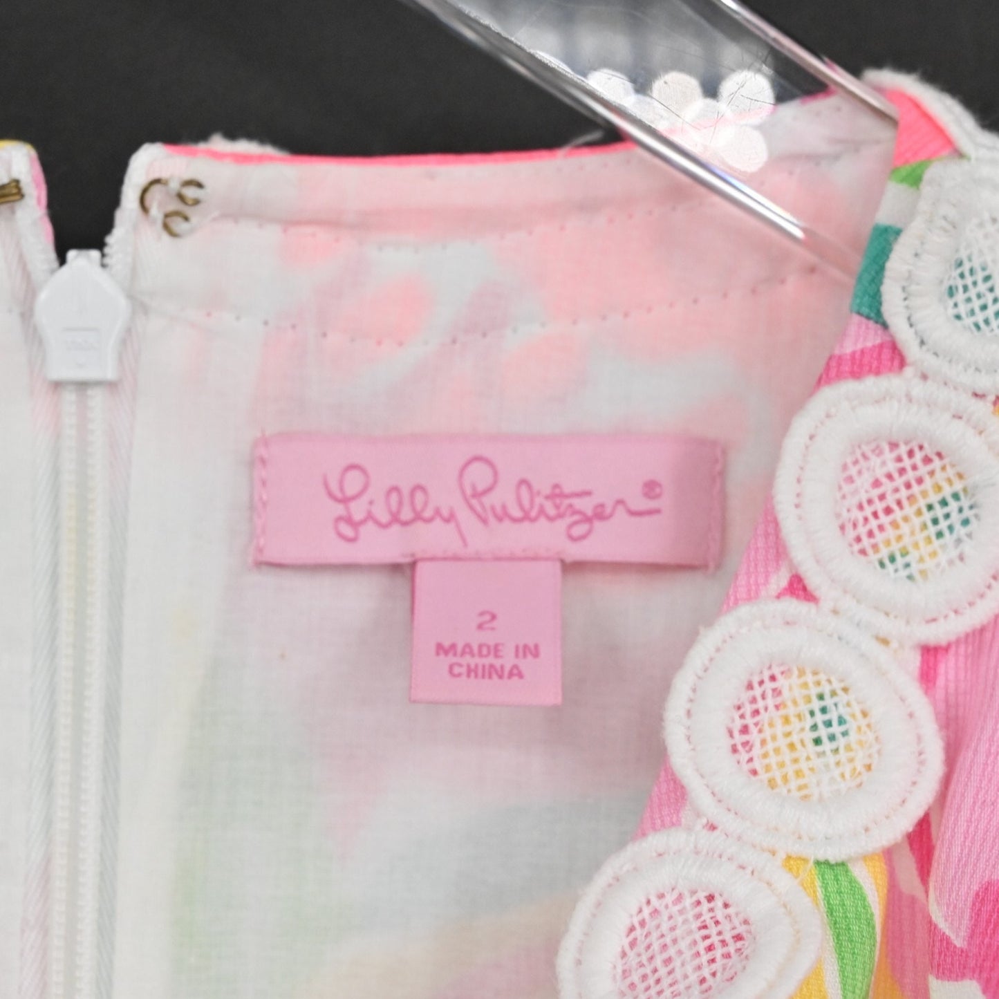 LILLY PULITZER Mila All Nighter Flamingo Dress Size 2 Crochet Lace Detail Shift