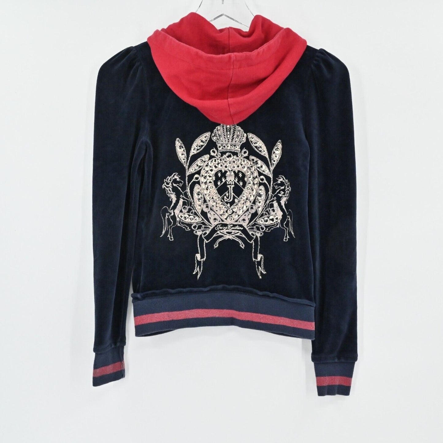Y2k JUICY COUTURE Velour Track Jacket Womens Sz XS Navy Puff Sleeve Embroidered