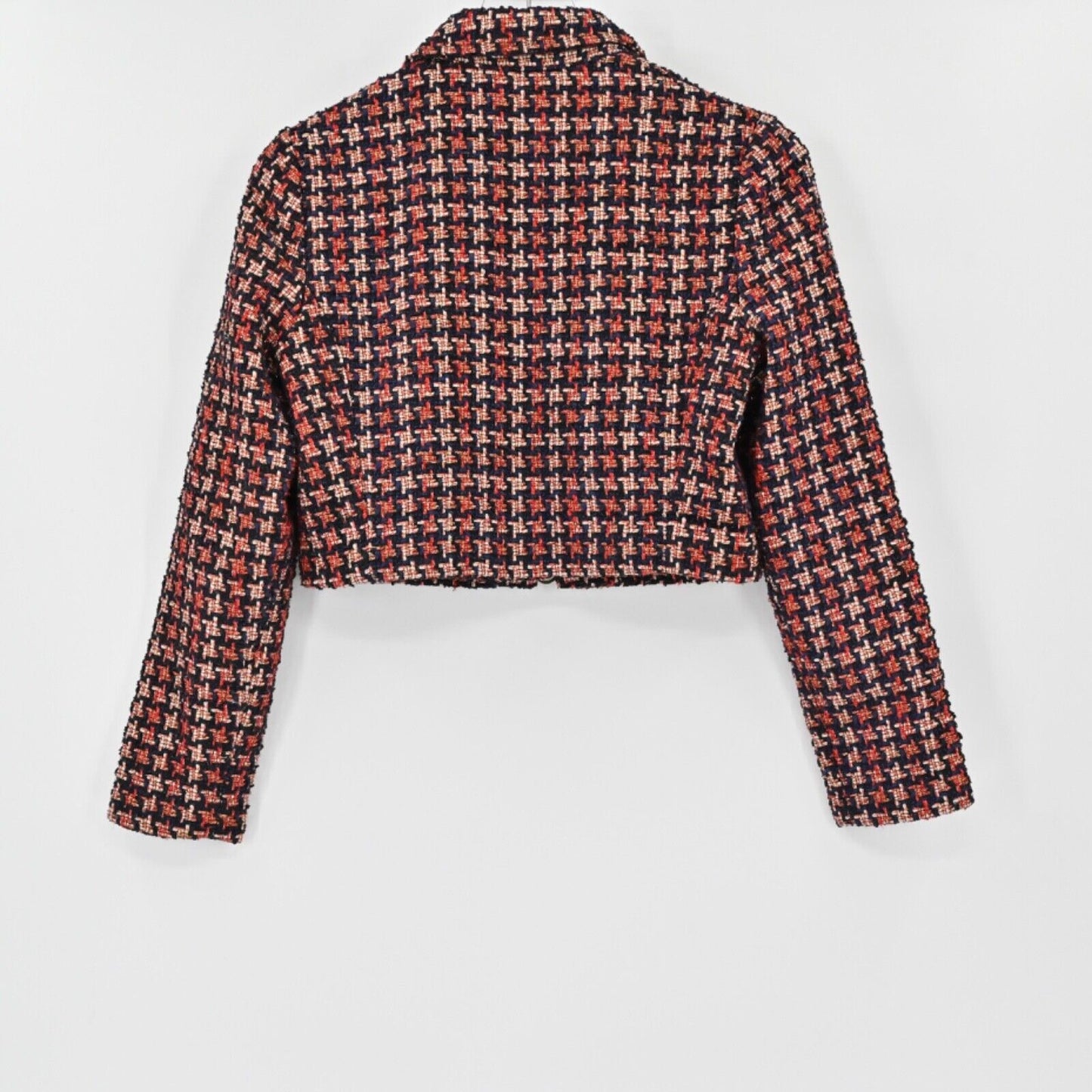 JILL JILL STUART Blazer Womens Size 4 Cropped Tweed Jacket Houndstooth Plaid Zip