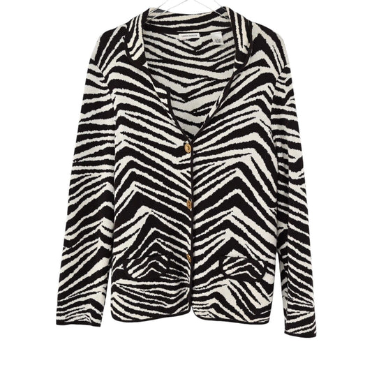 Vtg LAURA ASHLEY Sweater Jacket Womens Size L Zebra Print Button Down Cardigan