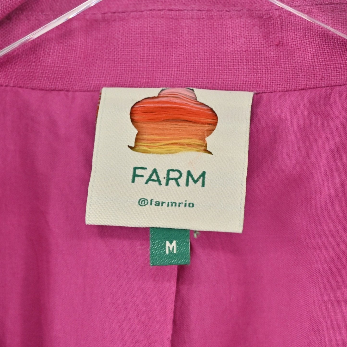 FARM RIO Womens Oversized Linen Blazer Size M Pink Single Breasted Shoulder Pads