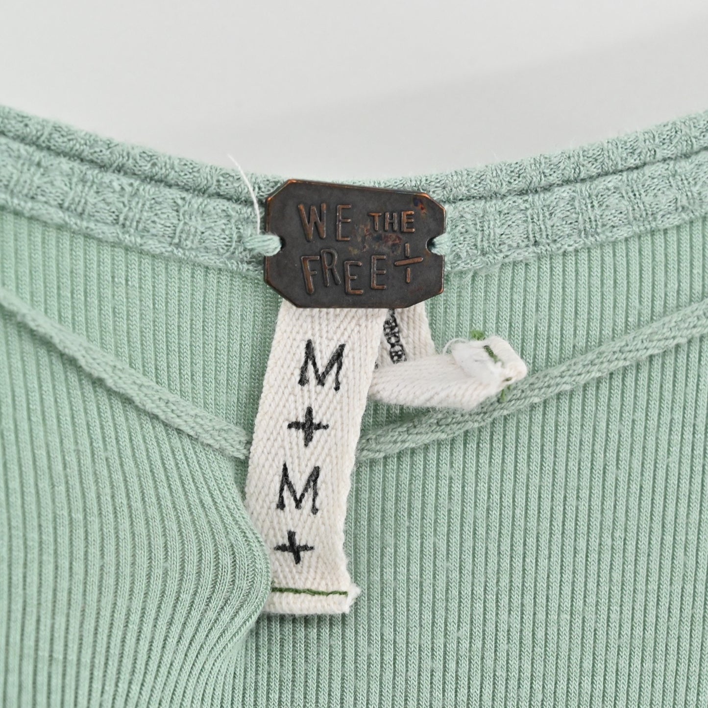Free People Womens Malibu Waffle Thermal Top Size M Mint Seafoam We The Free