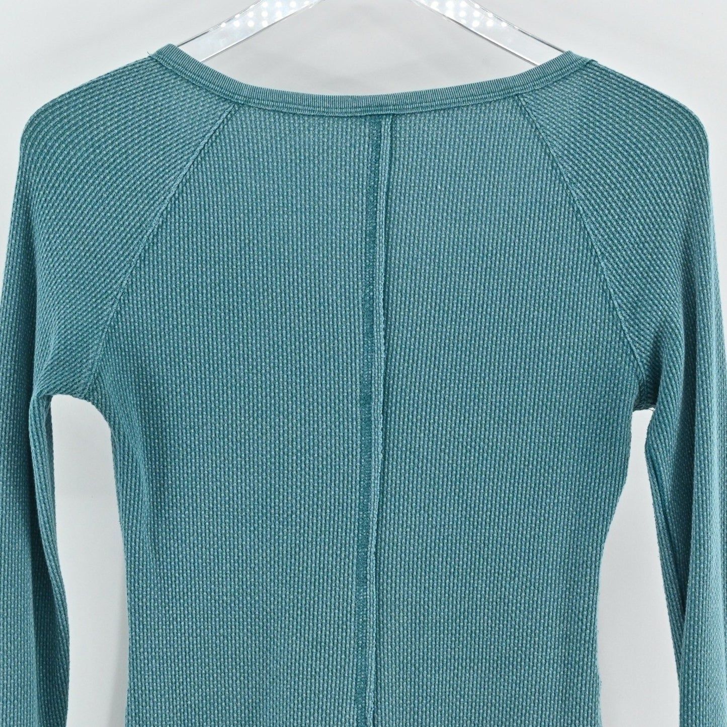 Free People Womens Apline Top Size XS Teal Thermal Waffle Knit Cuff Henley Boho