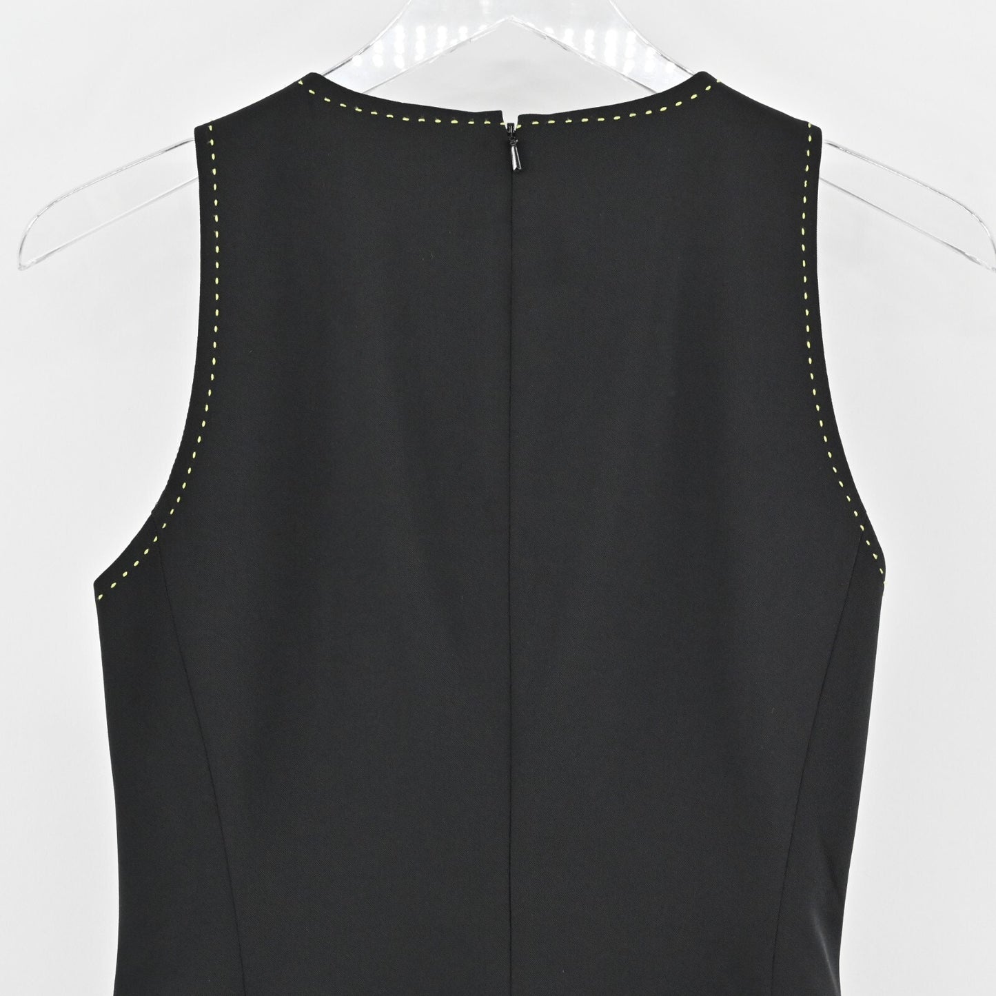 W by WORTH Dress Size 2 Classic Black Sleeveless Yellow Stitch Trim Quiet Luxury